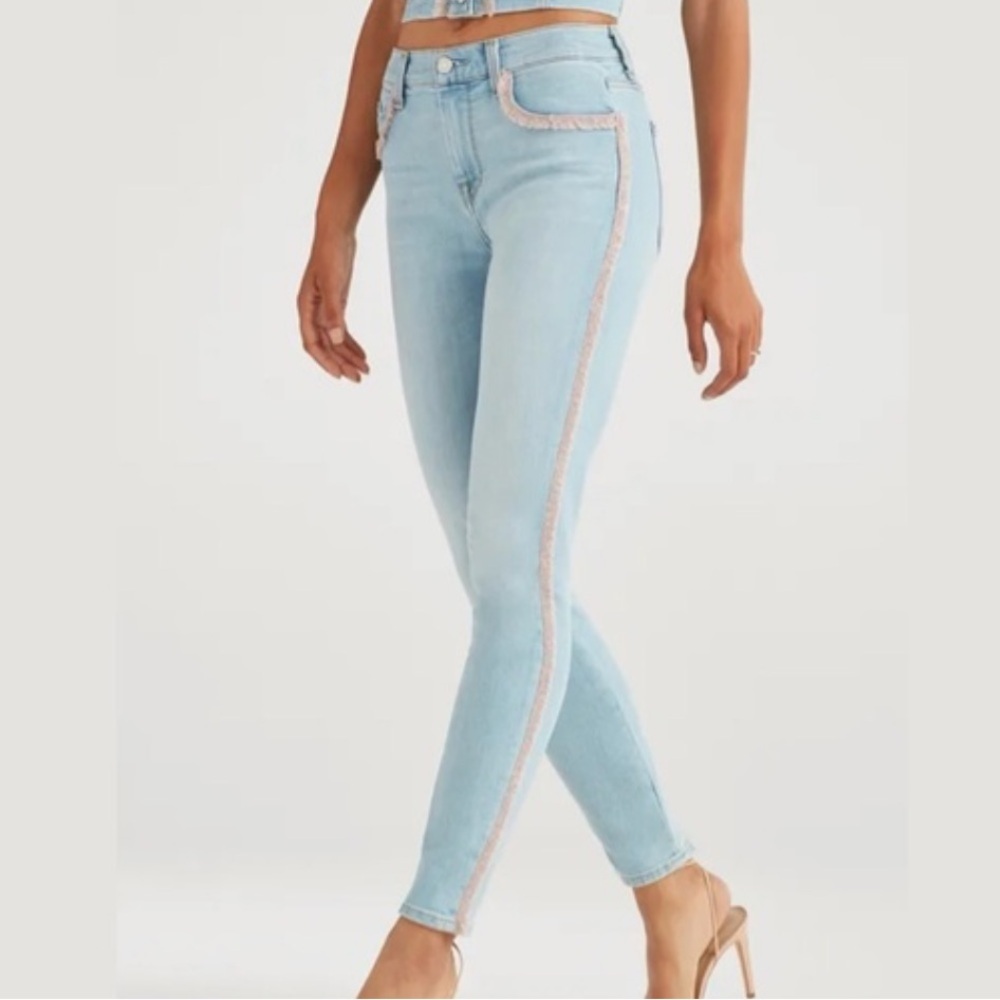 7 For All Mankind High Waist Ankle Skinny With Rainbow Fringe size 30  🌈 👖 - Picture 8 of 16